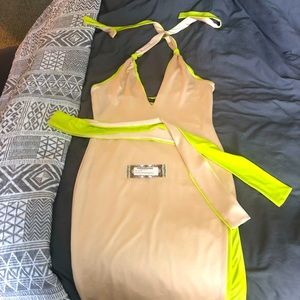 Nude lime green halter dress from BooHoo